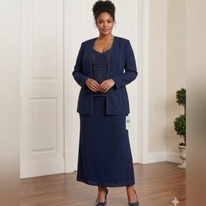 Elegant Navy Two-Piece Evening Dress Set Size 18W & 20W
